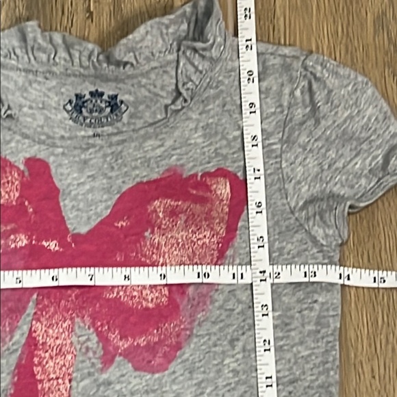 Vintage Juicy Couture Shirt Top Gray Tee Pink Bow Cap Blouse Girls Ruffle Y2K - Picture 10 of 12